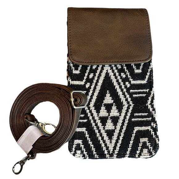 NEW Thirty One Call Me CROSSBODY Bag Purse Rio Weave Black White Saddle Brown - Picture 7 of 7